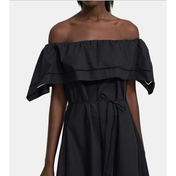 Theory Off Shoulder Dress Eyelet Ladder Black Size 0 - Picture 10 of 11